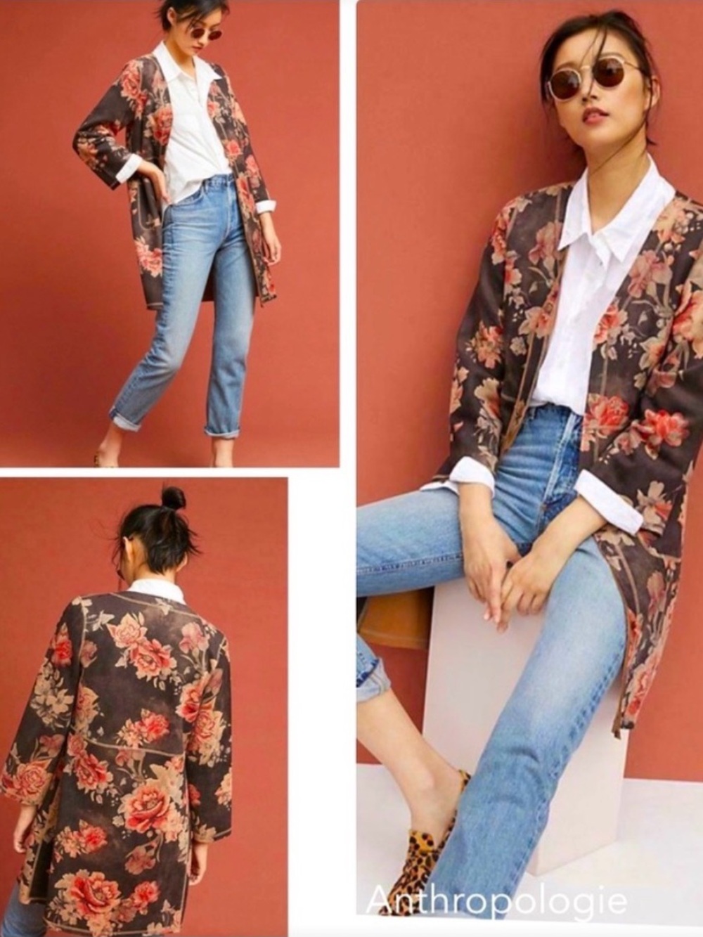 NWT Solitaire Anthropologie Floral Faux Suede Duster Jacket Coatigan Pockets L